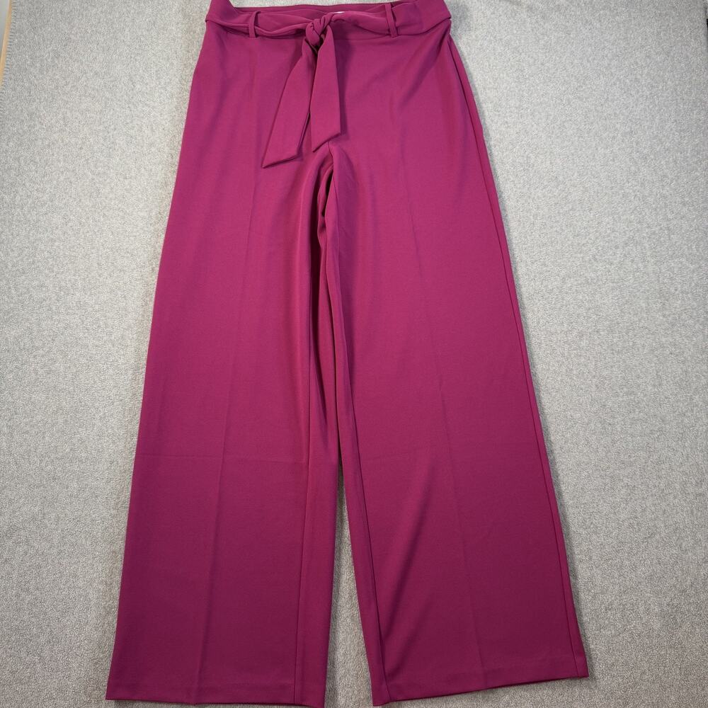 Carole Wren Wide Leg Pull On Pants Women's Size 10 Magenta Pink Tie Waist